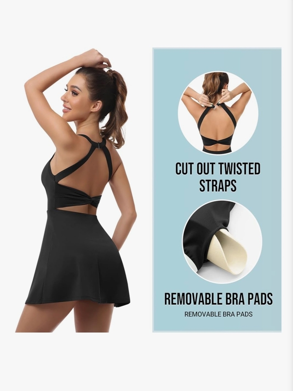 Black Cut-Out Skater Swim Dress with Twisted Straps